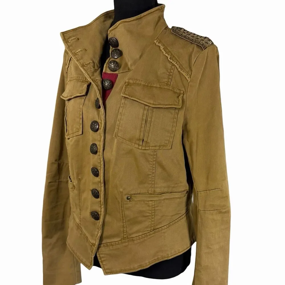 Free People Military Cropped Shrunken Officer Jacket Medium Epaulette Festival